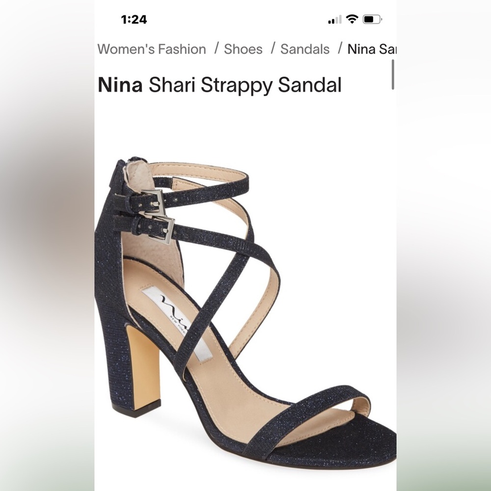 Nina “Shari” navy glitter straps sandal 7.5 wedding, party, evening Gorgeous!